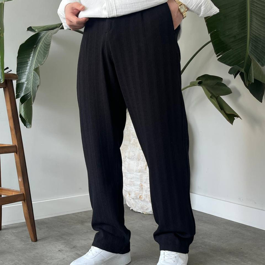 Erkek Siyah Pamuklu Baggy Pantolon - İkinci Görünüm