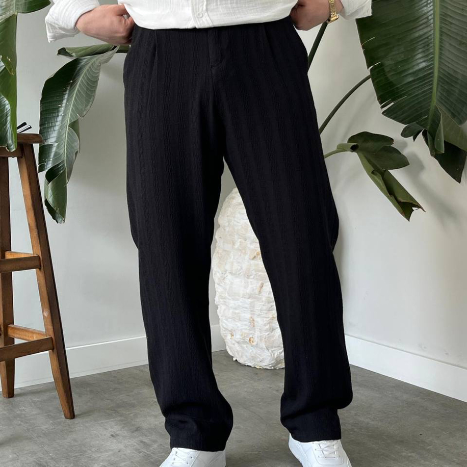 Erkek Siyah Pamuklu Baggy Pantolon