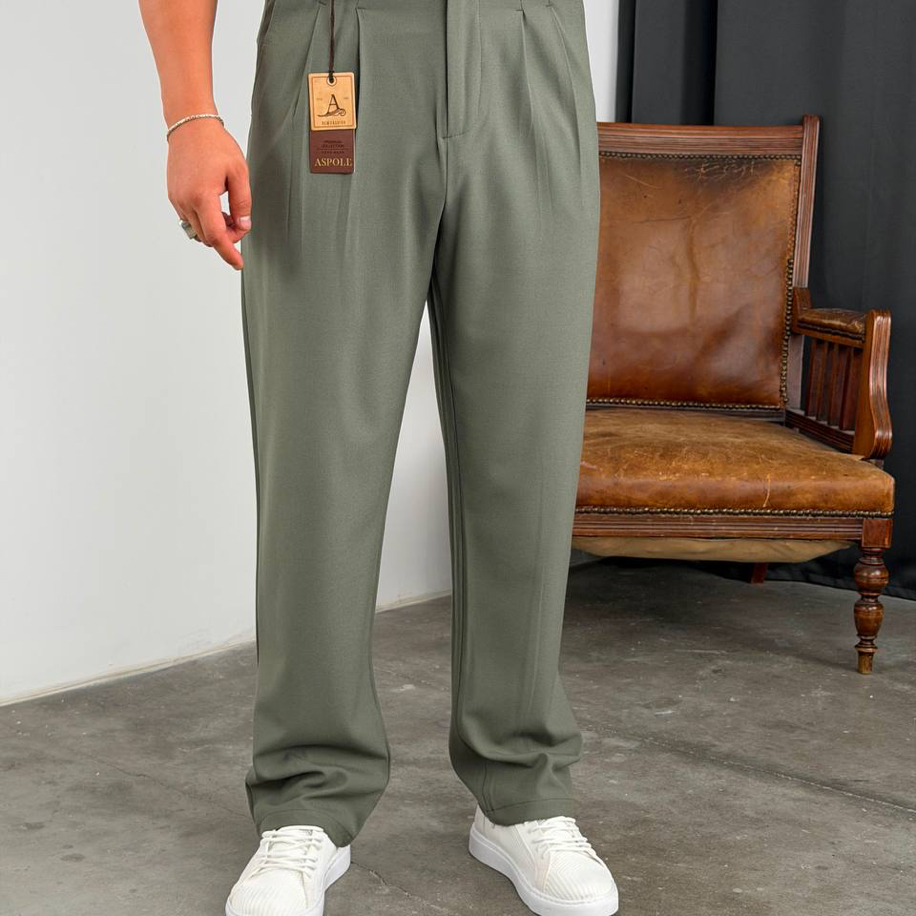 Erkek Yeşil Pileli Baggy Pantolon