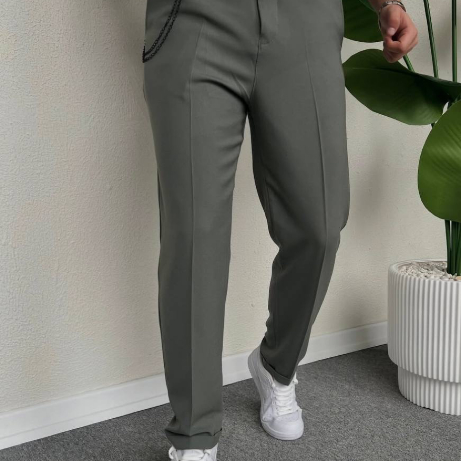 Erkek Yeşil Bel Lastikli Duble Paça Pantolon