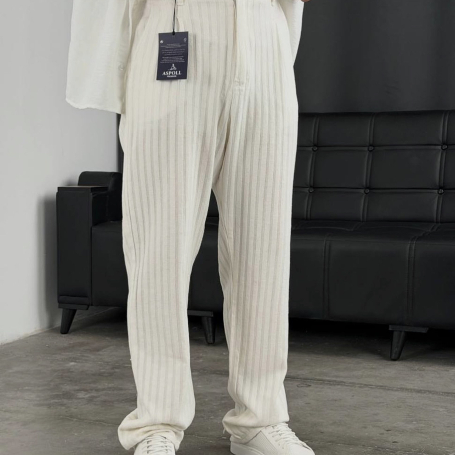 Erkek Beyaz Pamuklu Baggy Pantolon