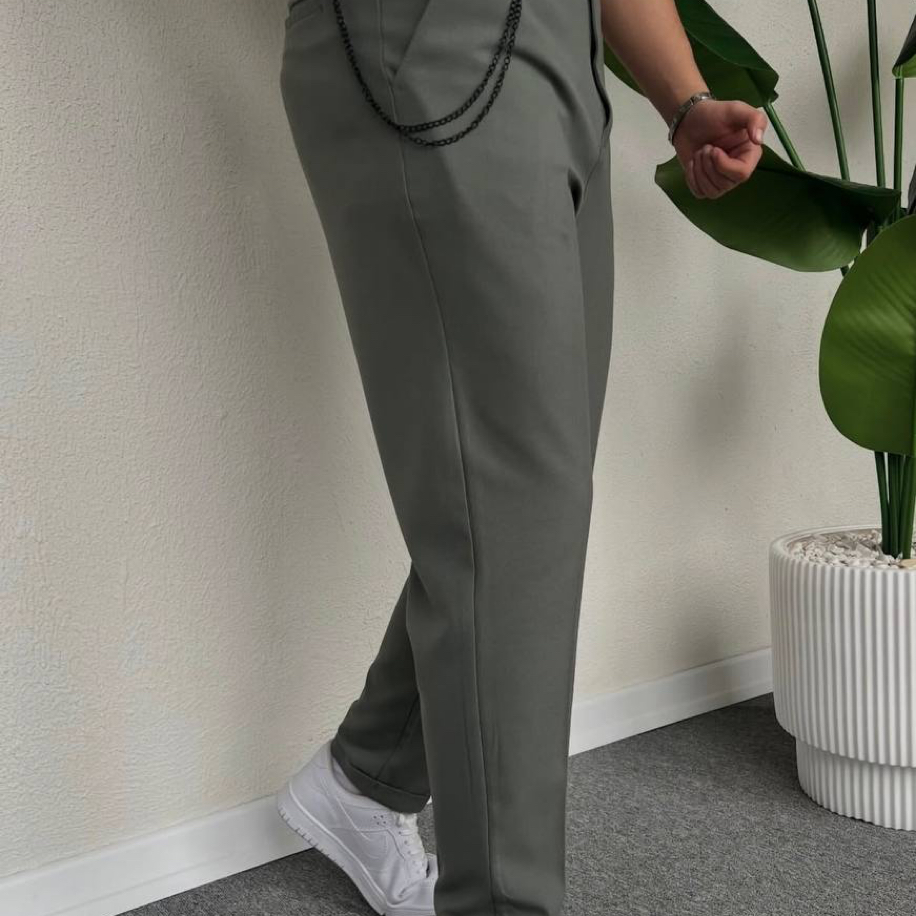 Erkek Yeşil Bel Lastikli Duble Paça Pantolon - İkinci Görünüm